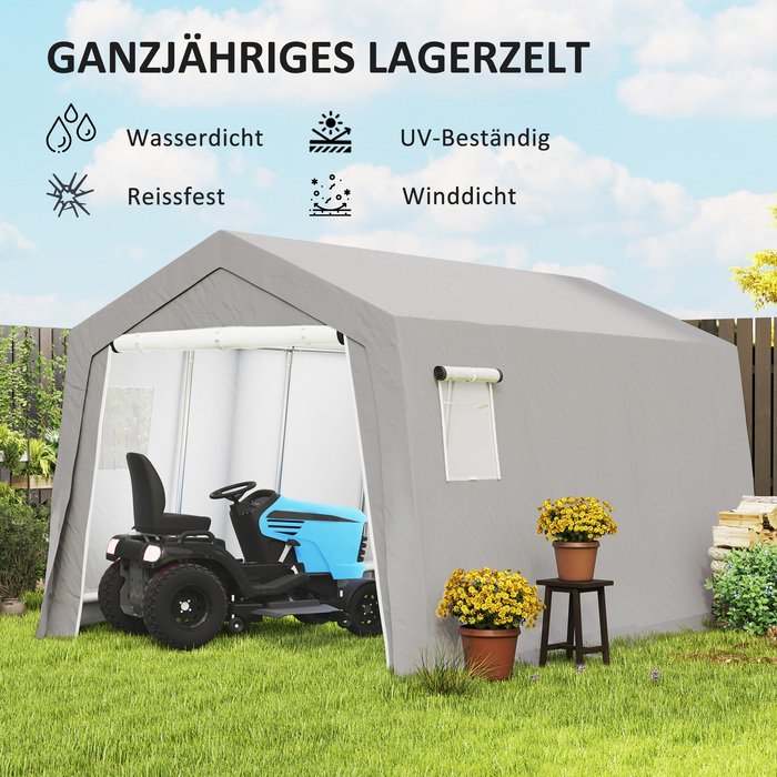 Outsunny Shed with Gabled Roof, Waterproof Tool Tent with Doors, Windows, Anti-Dust Bicycle Cover, Folio Shed, Bicycle Garage for Terrace Garden, 300 x 447 x 255 cm, Light Grey | Aosom