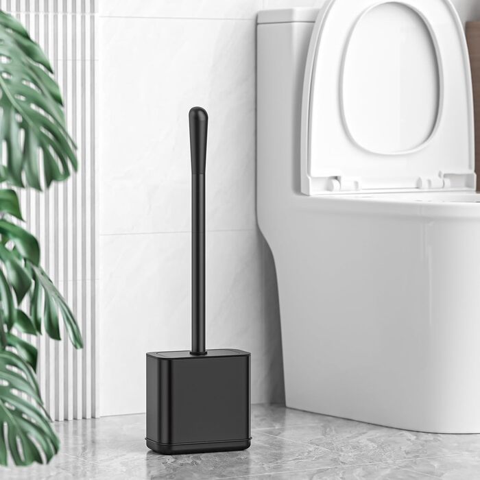 Набір для чищення унітазу FUNPALA з нержавіючої сталі та силікону, 2 насадки, тримач, чорний