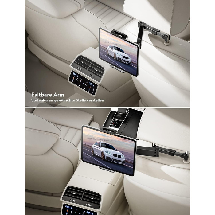 Тримач для планшету TRYONE в авто - кріплення на підголівник, висувний, для iPad, iPhone, Samsung Galaxy Tab, Kindle Fire HD, Switch, 4.7-11 дюймів, чорний
