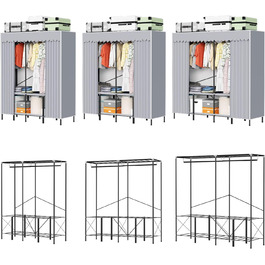 Wardrobe, Portable Shelf System, 20 Cube DIY Shelf System Wardrobe Open Plastic Wardrobe with Doors Wardrobe Cabinet White 180 x 142 x 37CM (With Fabric Cover 138x170x48cm)