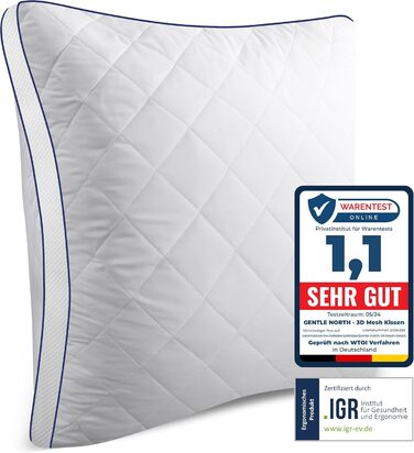 Gentle North High-Quality Pillow (80x80 cm size) - Hotel-quality, fluffy, well-filled pillow suitable for allergy sufferers (Ökotex 100 certified) - Washable at 60°C, 1x | 80x80