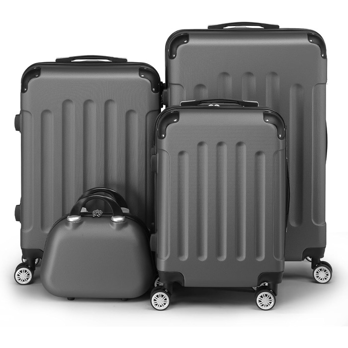 Набір валіз LEADZM 4 шт. з косметичками та захистом кутів, з ABS, телескопічний ручка, ручна поклажа (темно-сірий)