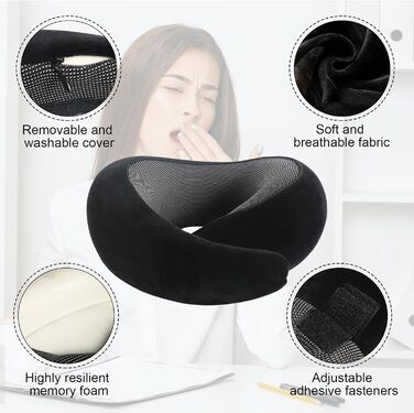 Подушка для шиї у подорожах: бамбукова, з маскою для очей, Memory Foam, для авто, поїздів, літака та офісу