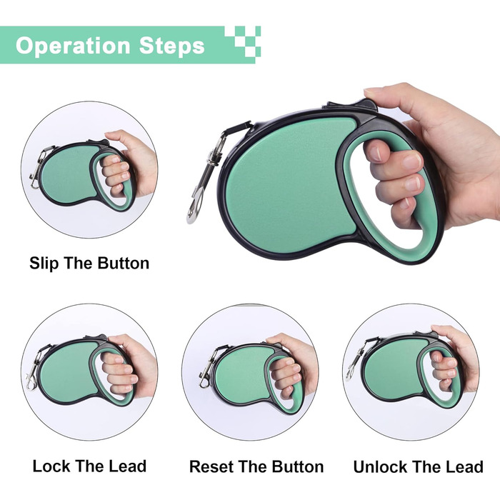 Висувна повідка для собак, 5 м, для собак маленьких та середніх порід (до 25 кг), антизаплутування, міцний нейлоновий трос (рожево-білі крапки), колір: зелений