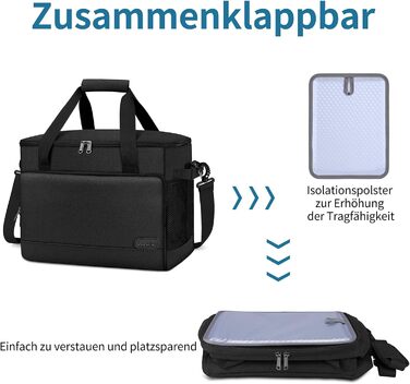 Термосумка Lubardy 15L/30L сіра/чорна: велика, складна, водонепроникна, для пікніків та обідів