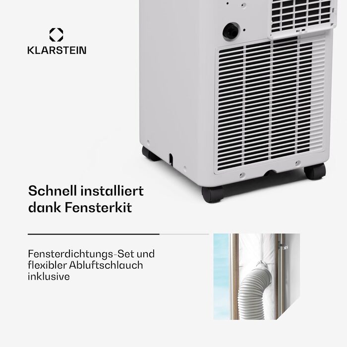 Klarstein Aero Ring Mobile Klimaanlage: мобільний кондиціонер 9000 BTU з функцією охолодження, осушення та вентиляції, керування через додаток та голосове управління, для приміщень до 31 м², енергоефективність A, R290, легкі ролики