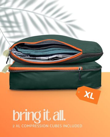 Набір органайзерів для подорожей Trippped Travel Gear: 7 шт., великий розмір, компресійні, для одягу (зелений/помаранчевий)