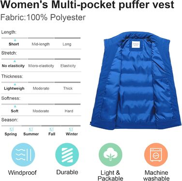 Жіноча пухова жилетка Chrisuno Casual з коміром-стійкою, стеганий верх, для активного відпочинку та катання на лижах (S, Синій)