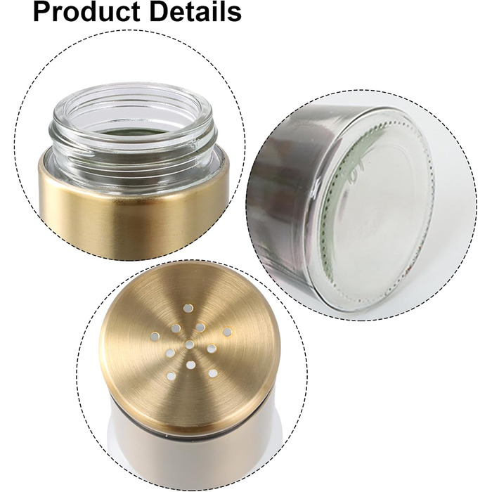 Набір солянок та перечничок 150 мл (2 шт.) з нержавіючої сталі та скла, золоті, для дому, кухні, ресторану, барбекю