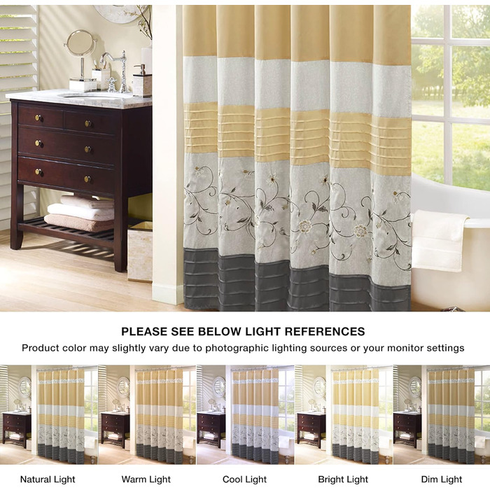 Шторка для душу Madison Park Serene Flora з вишивкою, 72x72 см, жовта