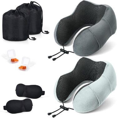 Подушка для шиї SOMLAW 2 шт. з Memory Foam, ергономічна, для подорожей, літака, авто, офісу (сіра)