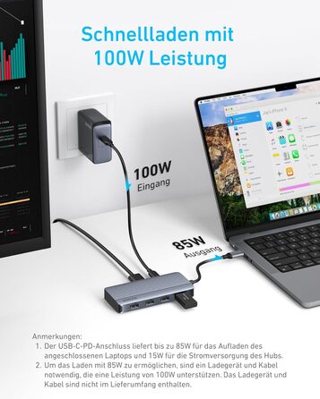 Хаб USB-C Anker 7-в-1: Док-станція з двома HDMI, 100W живлення, 10Gbit/s, USB для MacBook, Dell, iPad