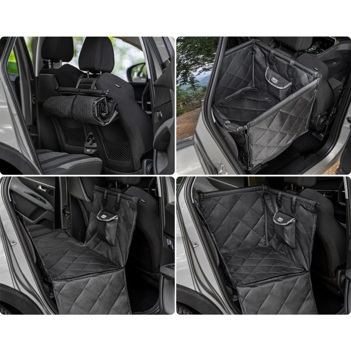 Автокрісло для собак RAGI з ременем безпеки - міцне та стабільне. Захист сидінь авто, переноска для собак на заднє сидіння. Чорний колір