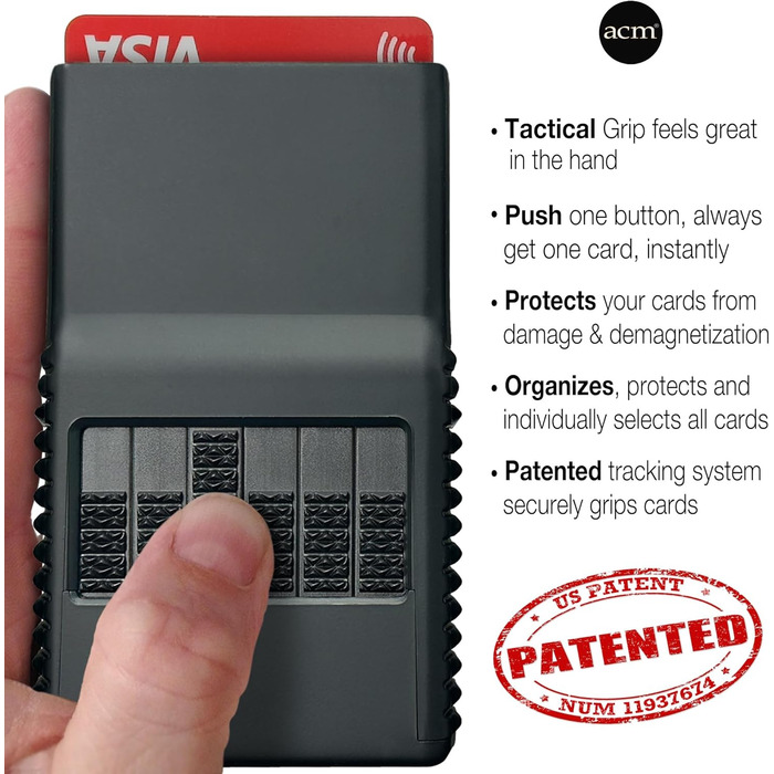 Чоловічий та жіночий гаманець ACM 2.0: органайзер з картхолдером, захист від подряпин, хром/срібло, чорний сатин