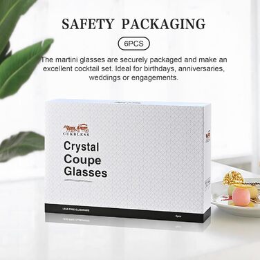 Набір келихів для мартіні CUKBLESS (6 шт.), 200 мл, вінтажний дизайн, ручної виготовлення, для коктейлів, десертів, віскі та мартіні