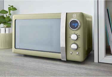 Мікрохвильова піч Swan Retro SM22030GNEU 20L, зелена, 800W, вінтажний дизайн