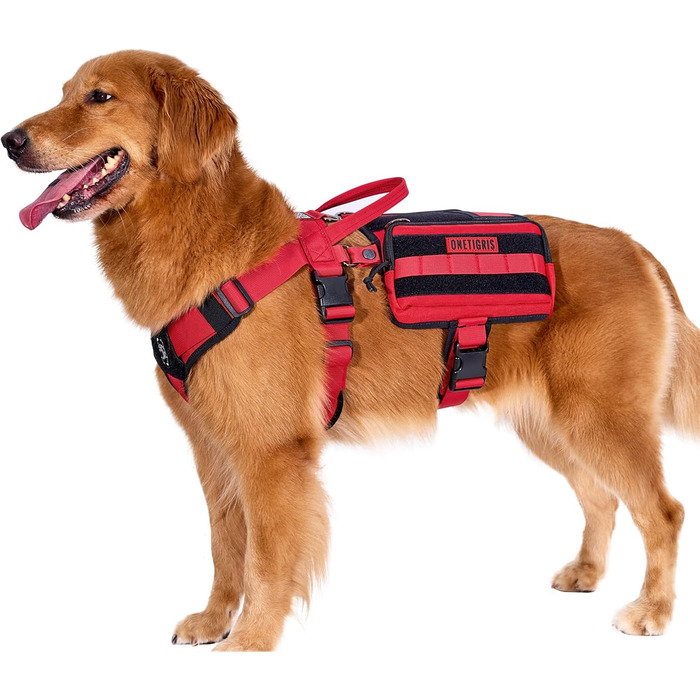 Нашийник для собак OneTigris Guardian з 3 D-поточками та великою кишенею, червоний (L)