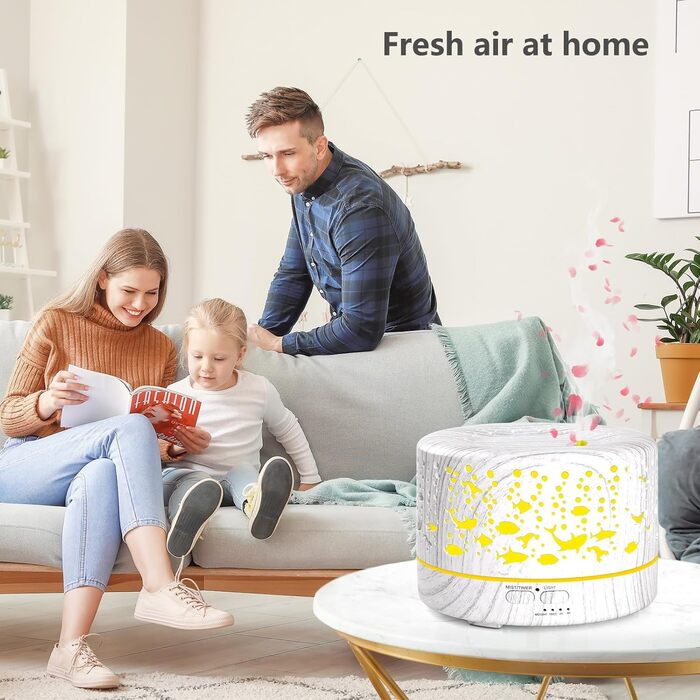 Аромадифузор Hianjoo 700 мл з таймером, ультразвуковий, LED, 7 кольорів, для офісу, йоги, спа, спальні - світле дерево (біла деревина)