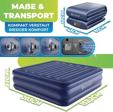 Надувна матрац KESSER® з електричним насосом, самонадувна, для гостей, кемпінгу та дому, 203 x 95 x 51 см, блакитна