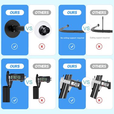 Штанга для душової завіси чорного кольору L-подібної форми, розширювана, з нержавіючої сталі 304, без свердління, для ванної кімнати/ванни (70-95 см x 70-95 см)