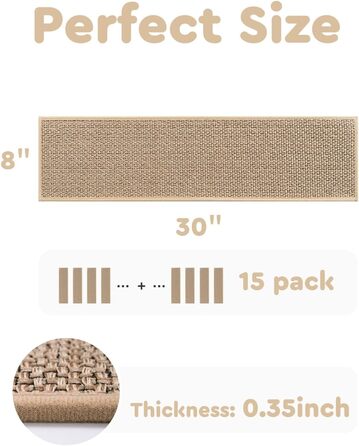 Нековзні сходинкові накладки PADOOR для дерев'яних ступенів, 15 шт., 20.3 x 76.2 см, бежеві