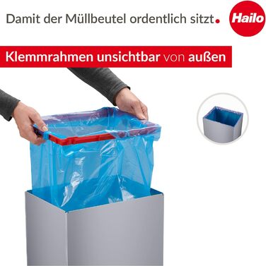 Відро для сміття Hailo Big-Box Swing XL 52 л, сталевий, самозакривний, з кріпленням для мішка, срібний, німецька якість