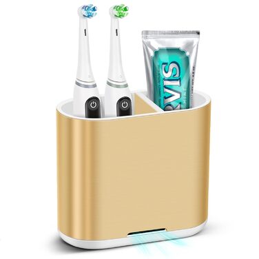 Тримач для зубної щітки електричної, органайзер для ванної кімнати, знімний, з отвором для стоку води, для сім'ї, дітей (Brushed Gold, Medium)
