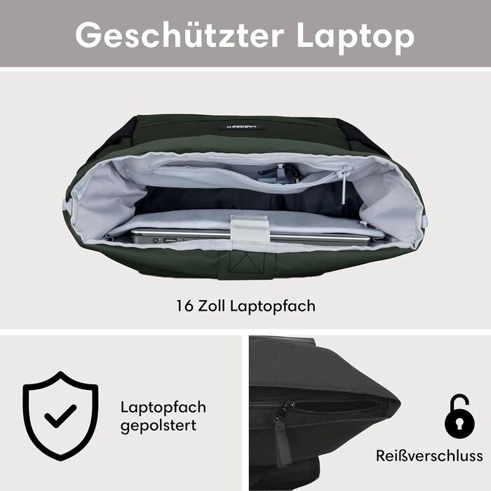 Рюкзак rolltop для жінок і чоловіків No 4 з відділенням для ноутбука, водостійкий, для університету, роботи, велосипеда, великий туристичний рюкзак