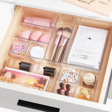 Vtopmart 60-Piece Drawer Organizers, 4 Sizes, Transparent Plastic Drawer Organizers, Containers for Bathroom and Vanity, Organization for Kitchen Utensils, Makeup