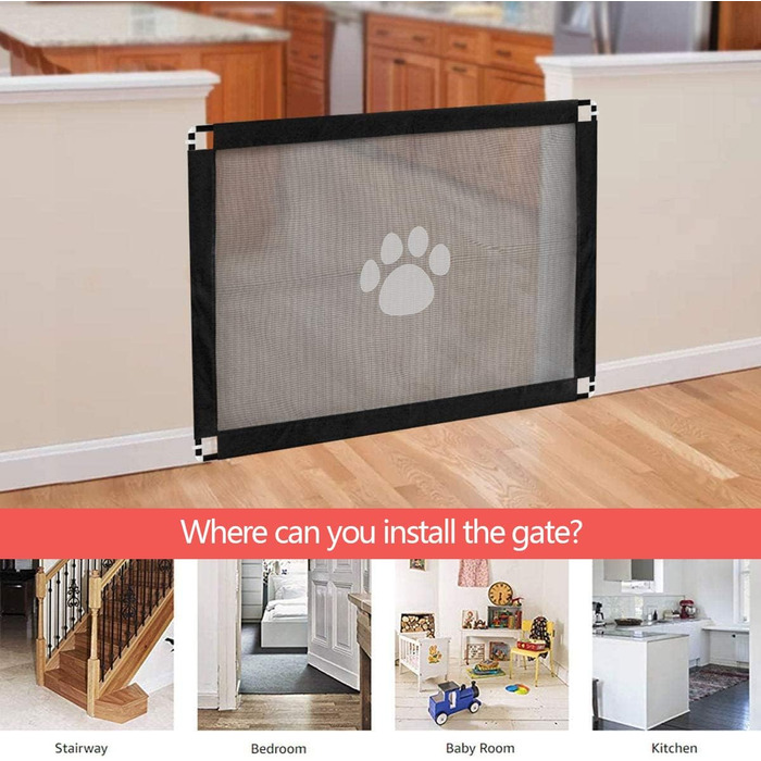 Захист для собак: бар'єр для дверей, сітка на сходи, перегородка без свердління, чорний (100x80 см)