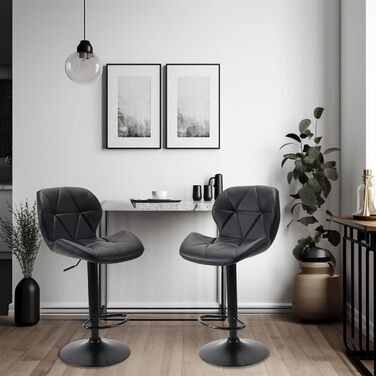 WangPangzi Adjustable Bar Stools 2-Pack with Backrest - Padded Leatherette Kitchen Bar Chairs with Footrest for Counter Height, Restaurants, Hotels & Bars (Black)