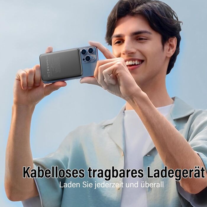 Power Bank MagSafe 5000mAh 20W PD з бездротовою зарядкою, USB-C, для iPhone 16/15/14/13/12, срібний