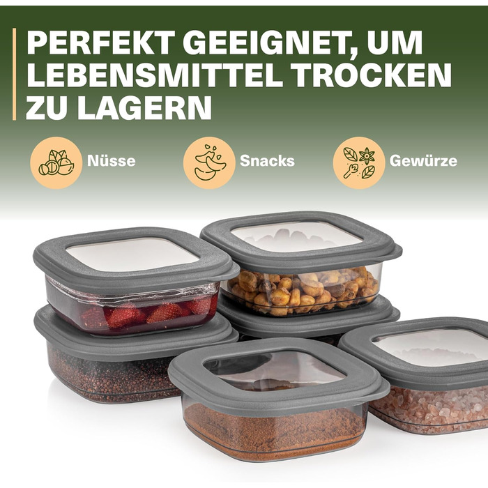 Набір контейнерів для зберігання продуктів 12 шт. 250 мл, сірі, BPA-Free, для кухні