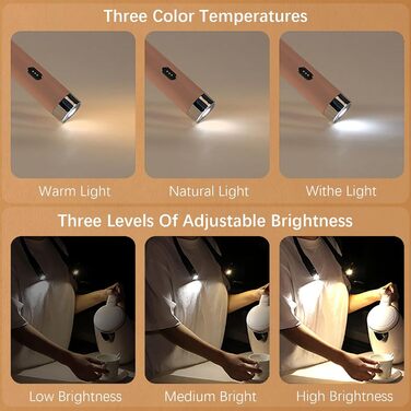 LED ліхтарик для читання на шию, 3 кольори, 9 рівнів яскравості, гнучкий, USB зарядка, рожевий