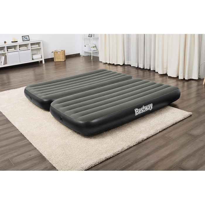 Надувний матрац Bestway TriTech Connect and Rest 3-в-1 | Міцний матеріал | Регульовані пряжки | 2 матраци в комплекті | Сірий колір | 188 x 99 x 25 см