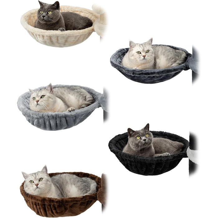 М'яка ліжечко-мульда для котів Lionto з плюшу, Ø 40 см, 25 см глибина, з металевим кріпленням M8, для котячих будиночків, чорного кольору