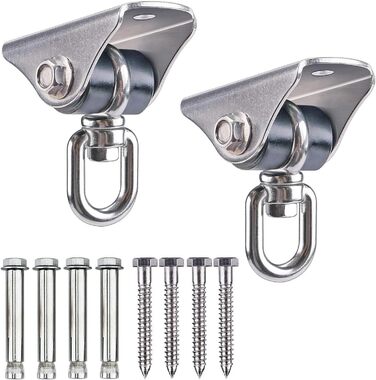 BeneLabel 2-Pack Heavy-Duty Ceiling Hook, Hammock Attachment, Stainless Steel 360° Swivel Hanging Chair Suspension Silent Bushing Screw for Wooden Beams/Concrete Ceilings Yoga Punching Bag Ceiling Bracket, Up to 726kg