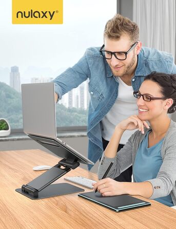 NULAXY Adjustable Laptop Stand - Ergonomic, Portable, Foldable, Supports 10kg, 10-17 inch Compatible - Space Grey