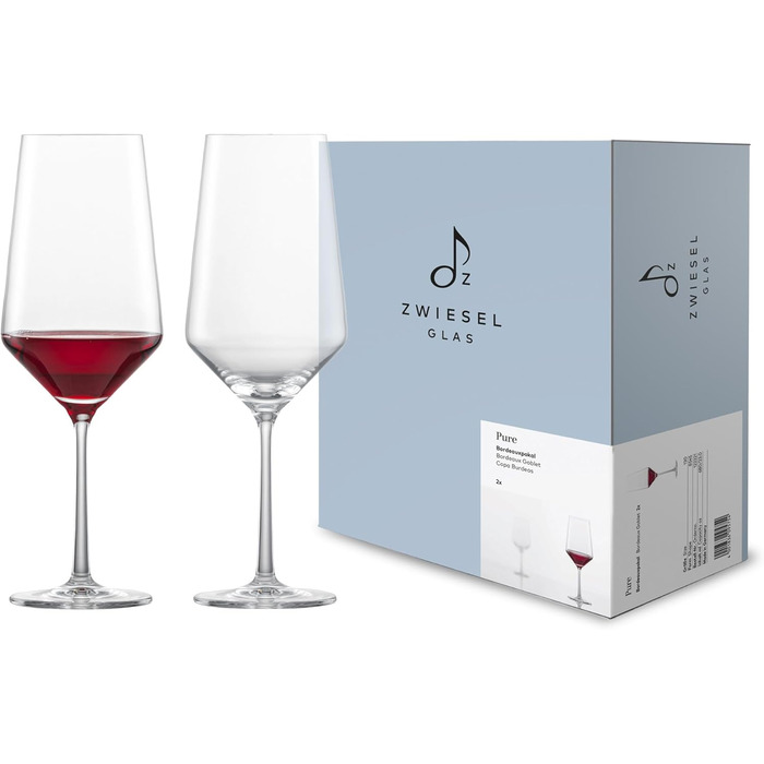 Бокали для червоного вина Zwiesel Glas Pure, набір 2 шт, бордоські келихи з кришталю Tritan®, для вина, придатні для миття в посудомийній машині, виробництво Німеччина