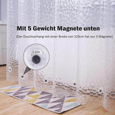 Прозорий душовий завіс AooHome 180x200 см з 5 магнітами, антигрибковий, водонепроникний, з 12 кільцями, шестикутний малюнок