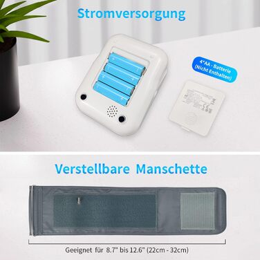 Тонометр на плече Oberarm з автоматичним вимірюванням, визначенням аритмії та вимірюванням пульсу, великим LED-дисплеєм, 2x99 пам'яттю, манжеткою 22-32 см (білий)