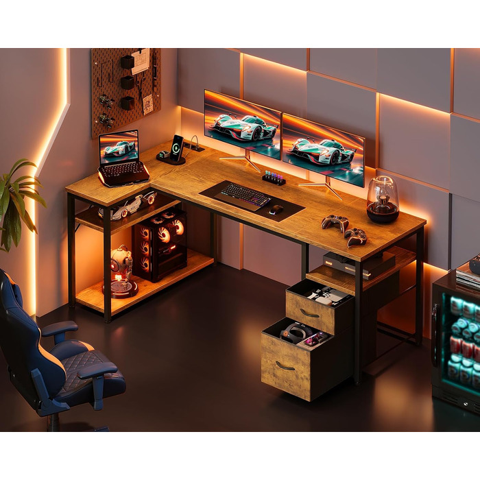 Ігровий кутовий стіл Coleshome з 2 шухлядами, 160x80 см, коричневий