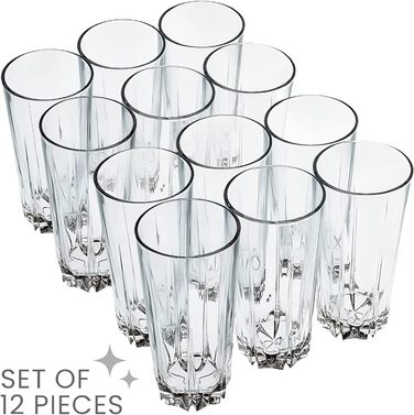 Cocktail Glasses Set of 12, 330ml, Dishwasher-Safe Drinking Glasses, Ribbed Glasses for Cocktails, Water, Juice, Mojito, Long Drinks