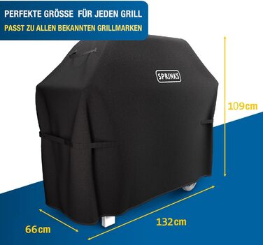 Водонепроникний чохол для гриля SPRINKS® 132x66x109 см, преміум, для Weber, Napoleon, Enders, з ручками, Oxford 600D, чорний