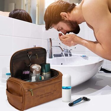 Чоловіча дорожня косметичка Easycosy з лазерним гравіюванням, з підвіскою, з шкіри. Ідеальний подарунок для чоловіків, тата, дідуся, колеги. Стильна та практична культюрна сумка 2в1.