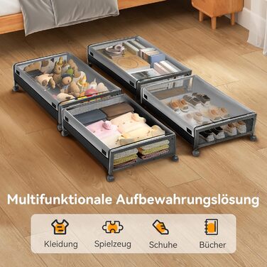 Підліжкова комода з колесами 2 шт., 48 л, ящик для зберігання під ліжком з кришкою та металевим каркасом, складана підліжкова коробка з колесами для одягу, постільної білизни, взуття, 48 л * 2, липучка