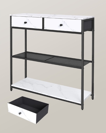 Консольний столик VASAGLE біло-чорний, 2 шухляди та 2 полиці, 76 x 24 x 80 см