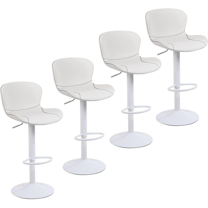 Adjustable PU Leather Bar Stools - Set of 4 - White - Modern Swivel Bar Height Stool with Backrest & Footrest