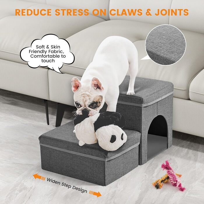 Сходинка для собак Sunowl 2 сходинки, складана, широка, з місцем для зберігання, для маленьких собак та котів, м'яка, неслизька поверхня