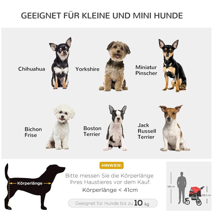 PawHut Складаний візок для собак і котів до 10 кг, червоний